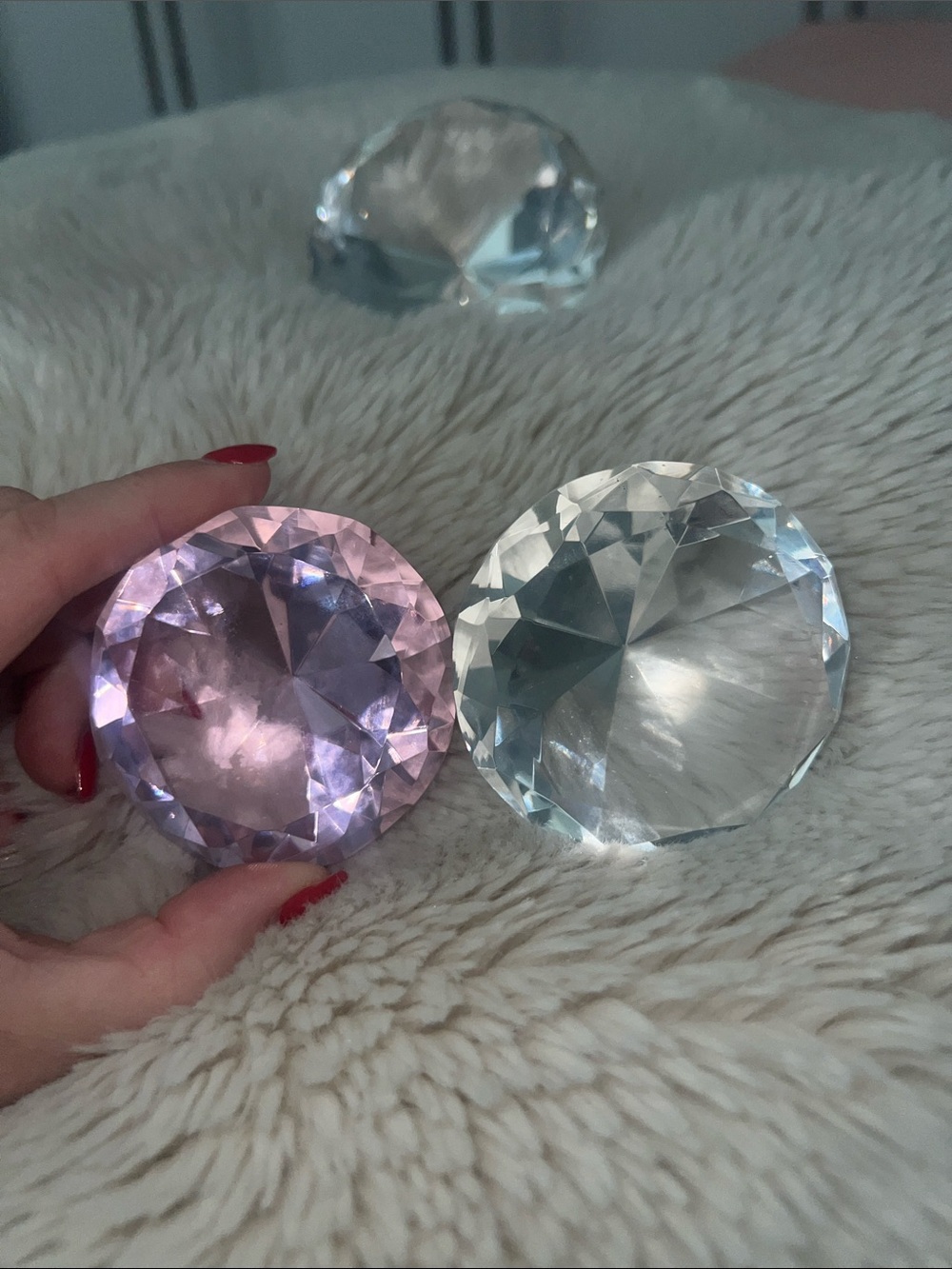 Large Faceted Glass Diamond decor Duo - Pink & Clear
